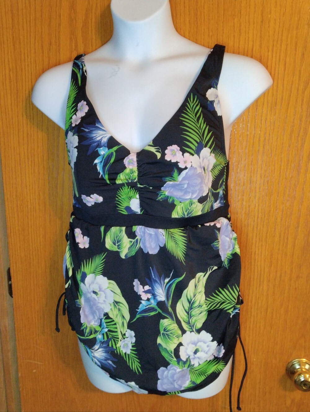 SWIM by CACIQUE Black Floral One Piece Swimsuit Swim Dress No Wire Size 14 - Picture 2 of 7